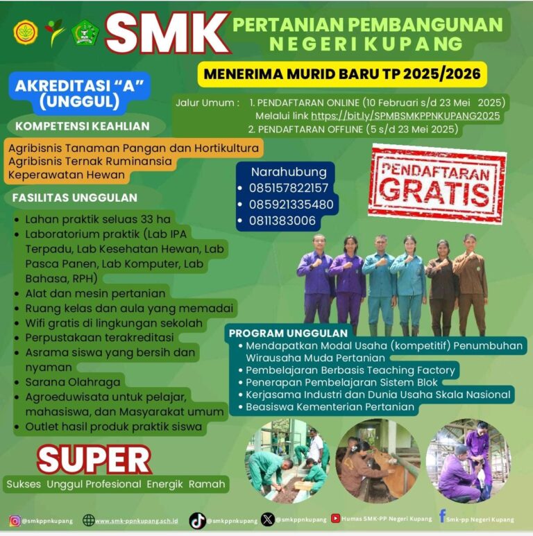 Catat, SPMB SMK-PP Negeri Kementan TA 2025/2026 Sudah Dibuka